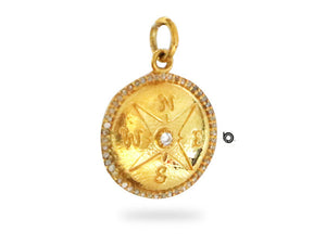 Pave Diamond Compass Medallion Pendant, (DPS-115)