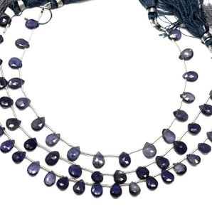 Natural Iolite Faceted Pear Drops, 5x7-8 mm, Rich Color, Iolite Gemstone Beads, (IOL-PR-5x7-8)(261)