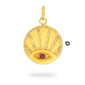 Pave Diamond Evil Eye Sunbeam Pendant w/ Ruby, (DPL-2426)