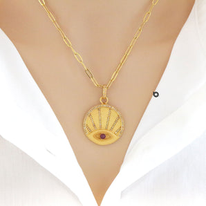 Pave Diamond Evil Eye Sunbeam Pendant w/ Ruby, (DPL-2426)
