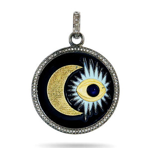 Pave Diamond Moon and Evil Eye Pendant, (DEM-4115)