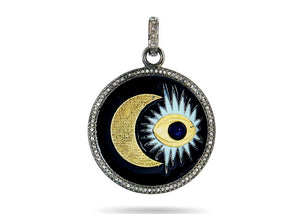 Pave Diamond Moon and Evil Eye Pendant, (DEM-4115)