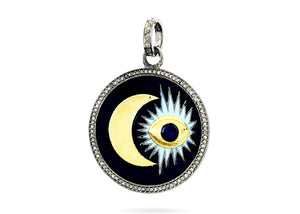 Pave Diamond Moon and Evil Eye Pendant, (DEM-4115)