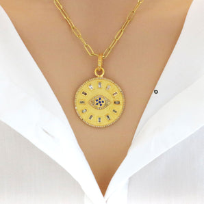 Pave Diamond Sacred Evil Eye Baguette Medallion pendant, (DPL-2422)