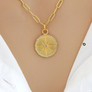 Pave Diamond North Star Medallion Pendant, (DPS-112)