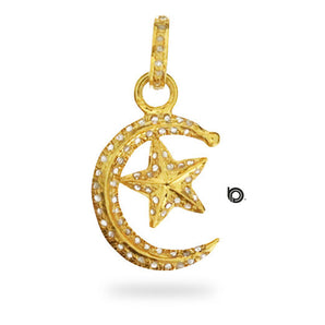 Pave Diamond Crescent Moon & Star Pendant, (DPS-117)