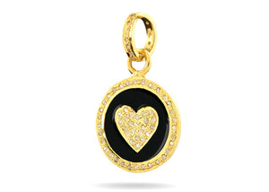 Pave Diamond Black Enamel Heart or Star Disc Pendant, (DEM-4116)
