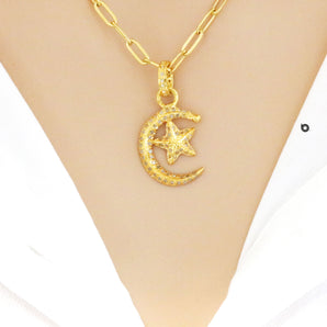 Pave Diamond Crescent Moon & Star Pendant, (DPS-117)