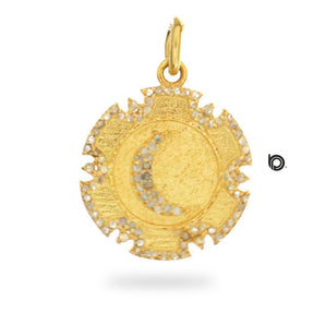 Pave Diamond Waning Crescent Moon Medallion Pendant, (DPS-128)