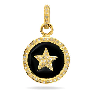 Pave Diamond Black Enamel Heart or Star Disc Pendant, (DEM-4116)