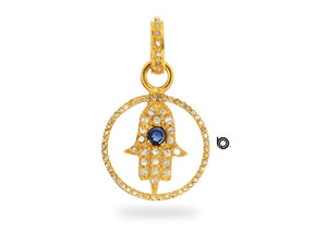 Pave Diamond Hamsa Hand Pendant with Blue Sapphire, (DPS-119)