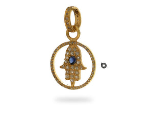 Pave Diamond Hamsa Hand Pendant with Blue Sapphire, (DPS-119)