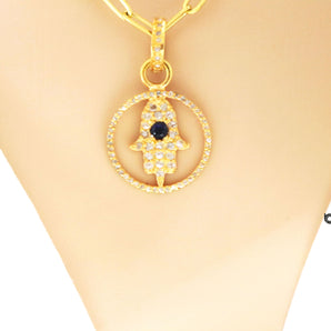 Pave Diamond Hamsa Hand Pendant with Blue Sapphire, (DPS-119)