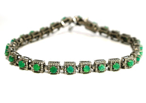 Pave Diamond & Ruby or Emerald antique inspired bracelet with hinge lock, (DBG-72)