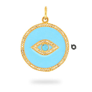 Pave Diamond Enamel Evil Eye Disc Pendant, Evil Eye Pendant, (DEM-4091)