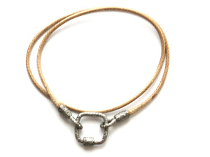 Greek Leather Necklace w/ Pave Diamond Hooks and Square Carabiner, (DCHN-45)