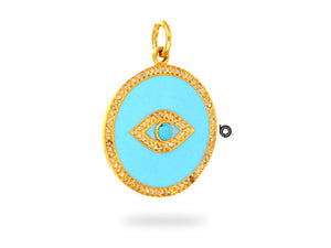 Pave Diamond Enamel Evil Eye Disc Pendant, Evil Eye Pendant, (DEM-4091)