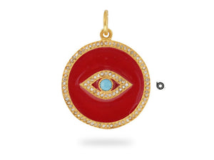 Pave Diamond Enamel Evil Eye Disc Pendant, Evil Eye Pendant, (DEM-4091)