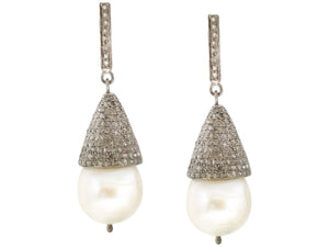 Pave Diamond Pearl Drop Dangle earrings, (DER-1079)