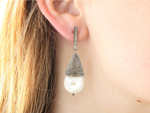 Pave Diamond Pearl Drop Dangle earrings, (DER-1079)