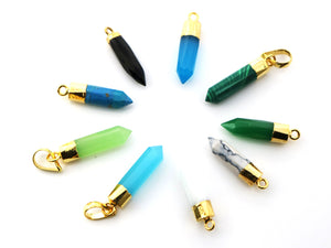 Gold Electroplated Pencil/Bullet drop pendant, 20x6 mm, Multiple Colors, (BZC-9094-BCL) - Beadspoint