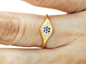 Pave Diamond Minimalist Evil Eye Designer Ring with Sapphire, (RNG-028)