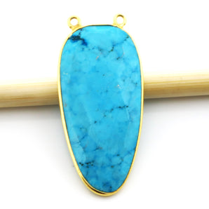 Gold Plated Faceted Fancy Turquoise Bezel, 35x18 mm, (BZC-9108) - Beadspoint