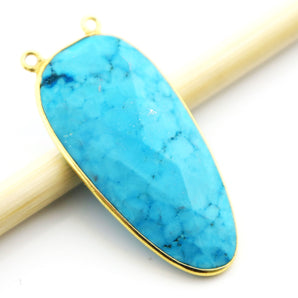 Gold Plated Faceted Fancy Turquoise Bezel, 35x18 mm, (BZC-9108) - Beadspoint