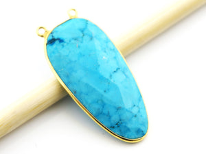 Gold Plated Faceted Fancy Turquoise Bezel, 35x18 mm, (BZC-9108) - Beadspoint