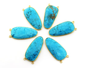 Gold Plated Faceted Fancy Turquoise Bezel, 35x18 mm, (BZC-9108) - Beadspoint
