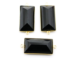 Gold Plated Faceted Black Onyx Bezel Connector, 17x31 mm, (BZC-9110) - Beadspoint
