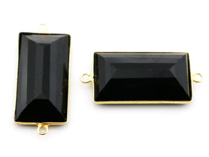 Gold Plated Faceted Black Onyx Bezel Connector, 17x31 mm, (BZC-9110) - Beadspoint