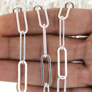 Sterling Silver Good Weight Large Flat Paperclip Chain, 21x6 mm Links,  (SS-183)