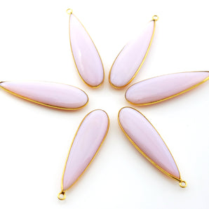 Gold Plated Pink Opal Smooth Long Pear Shape Bezel, 40x12 mm, (BZC-9244) - Beadspoint