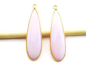 Gold Plated Pink Opal Pear Shape Bezel, 11x40 mm, (BZC-9116) - Beadspoint