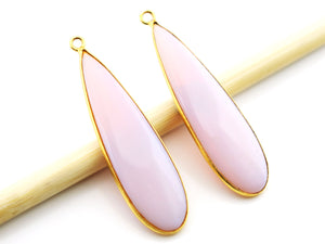 Gold Plated Pink Opal Smooth Long Pear Shape Bezel, 40x12 mm, (BZC-9244) - Beadspoint