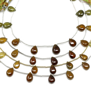 Green Grossular Garnet Smooth Pear Drops, 6x9-7x10 mm, Rich Color, Garnet Gemstone Beads, (GRG-PR-6x9-7x10S)(279)