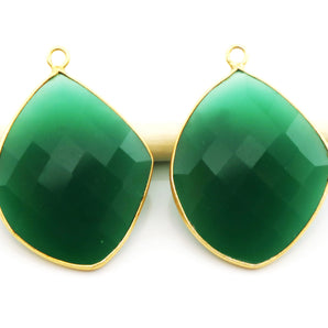 Gold Plated Faceted Green Onyx Fancy Bezel, 30x25 mm, (BZC-9123) - Beadspoint