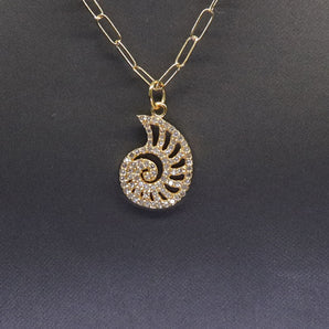 14k Solid Gold & Diamond Nautilus Shell Charm, (14K-DCH-802)
