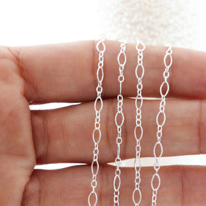 Sterling Silver Textured Pattern Long and Short Cable Chain, (SS-008)
