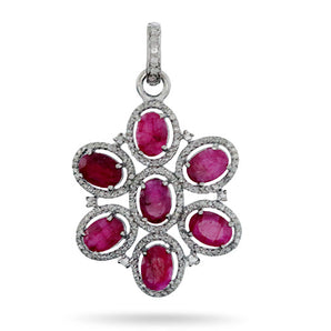 Pave Diamond & Ruby Flower Pendant, (DRB-7128)