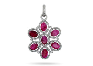 Pave Diamond & Ruby Flower Pendant, (DRB-7128)