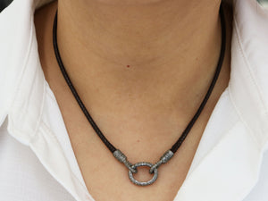 Greek Leather Necklace w/ Pave Diamond Hook Snap Clasp / Carabiner, (DCHN-43) - Beadspoint