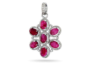 Pave Diamond & Ruby Flower Pendant, (DRB-7128)