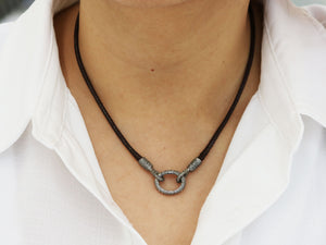 Greek Leather Necklace w/ Pave Diamond Hook Snap Clasp / Carabiner, (DCHN-43) - Beadspoint