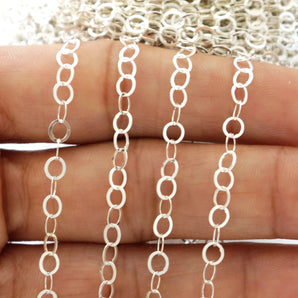 Sterling Silver Medium Size Flat Oval Cable Chain, (SS-030)
