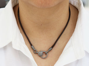 Greek Leather Necklace w/ Pave Diamond Hooks and Lobster Clasp , (DCHN-44) - Beadspoint
