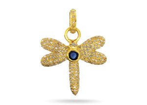Pave Diamond Dragonfly Pendant w/ Blue Sapphire, (DPS-166)
