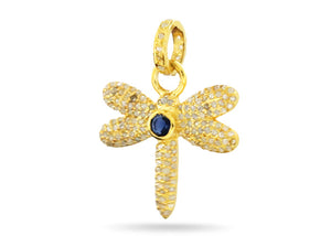 Pave Diamond Dragonfly Pendant w/ Blue Sapphire, (DPS-166)