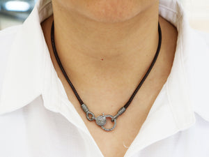Greek Leather Necklace w/ Pave Diamond Hooks and Lobster Clasp , (DCHN-44) - Beadspoint
